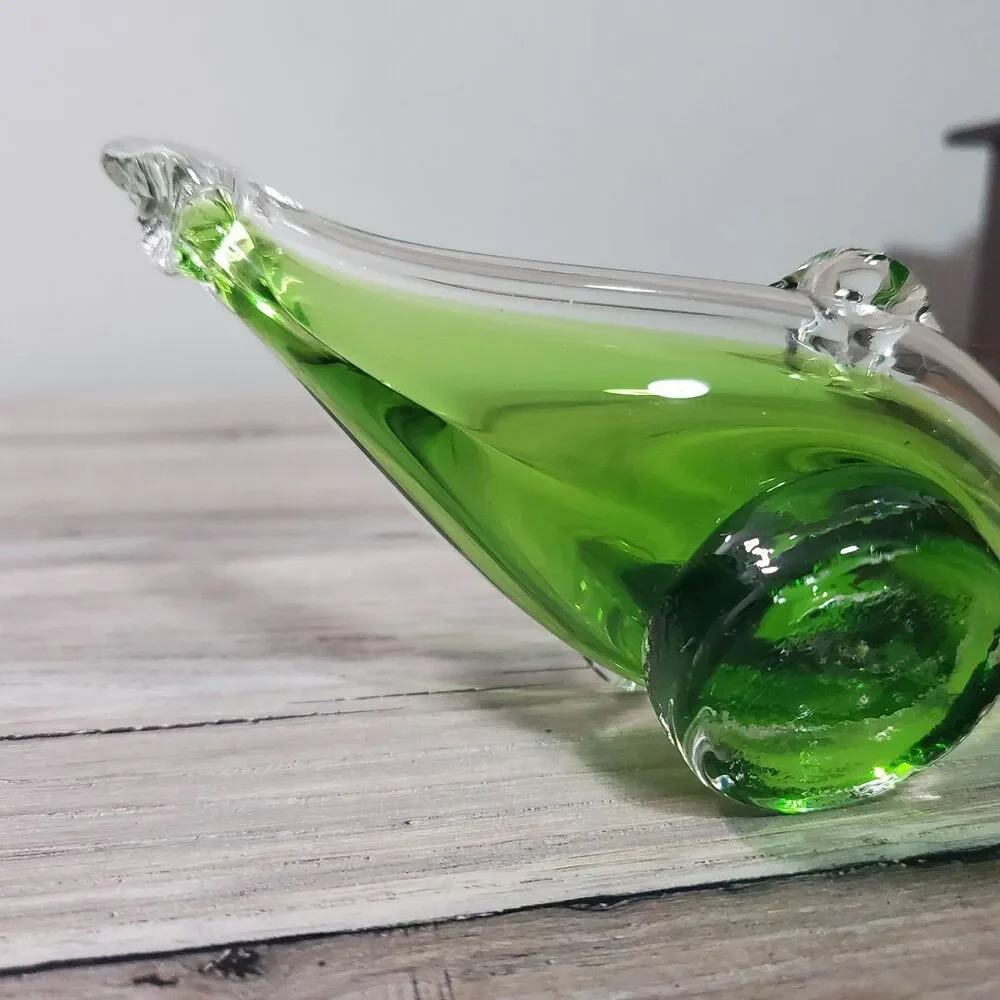 Vintage Art Glass Gondola Boat Green Sommerso Mid Century Italy